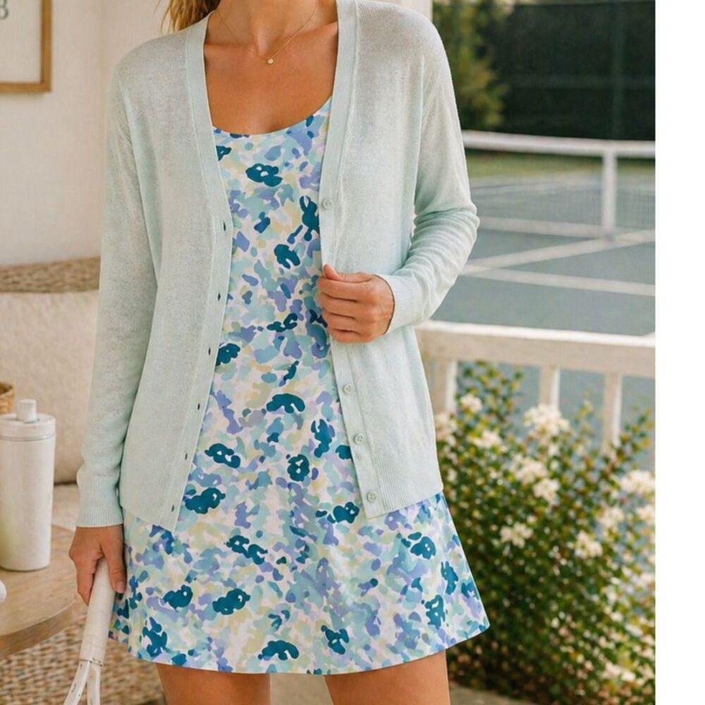 Talbots Linen Cardigan Sweater Mint Green Lightweight Classic M Spring Layer - Picture 2 of 6